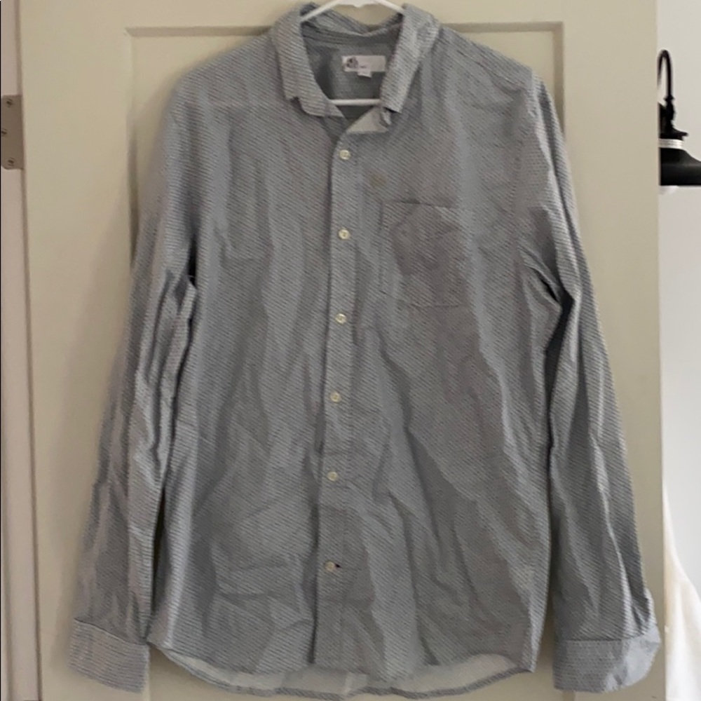 NWT gap poplin long sleeve shirt blue white L slim